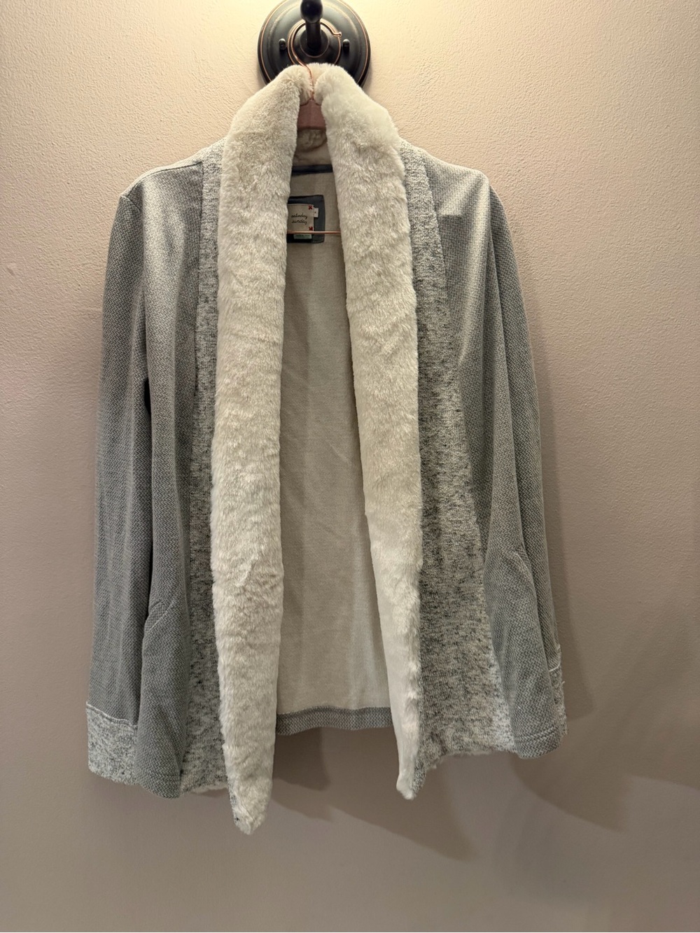 Anthropologie Saturday Sunday Faux Fur Trimmed Cardigan Gray Knit Jacket M